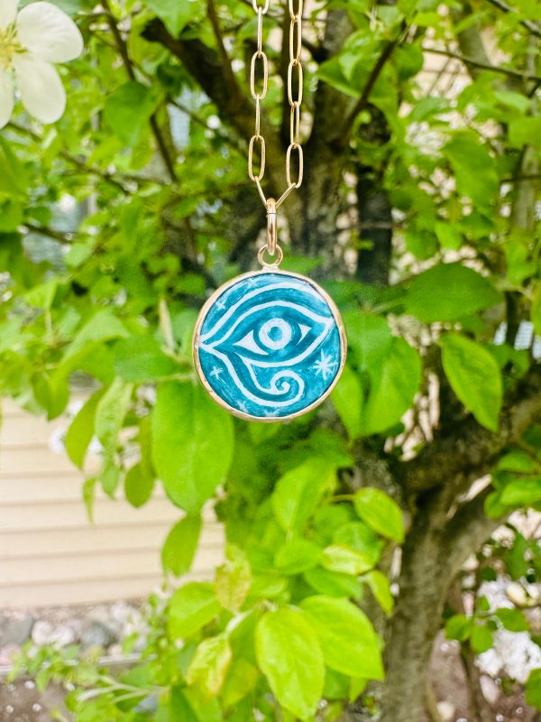 Eye of Horus Charm - Vitreous Enamel with 14k Gold Fill on Sale