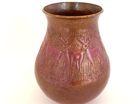 Hammered Copper Chiseled Vase with Deer Hot on Sale