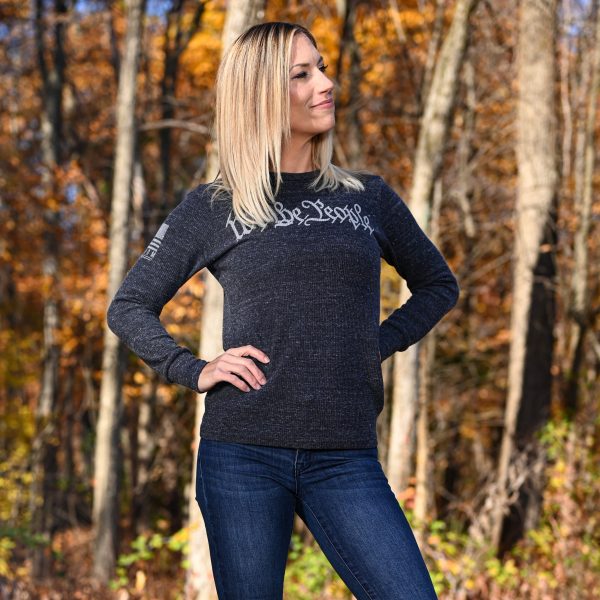 Women s “We the People” Long Sleeve Patriotic Thermal (Heather Charcoal) - Boyfriend Fit Online Sale