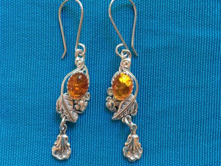 Silver Earrings- Navajo Leaf w Amber Hot on Sale