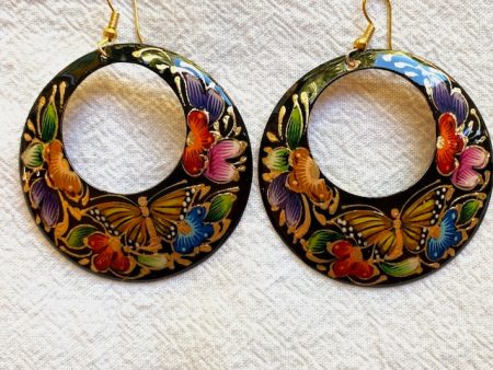 Large  Laca  Hoop Earrings w Monarch Butterfly Hot on Sale