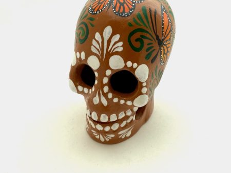 Large Clay Skull with Monarch Butterflies Online Sale