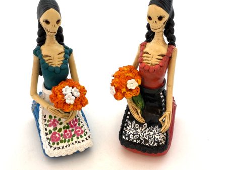 Clay Skeleton --Indigenous Woman w Marigolds Online Sale