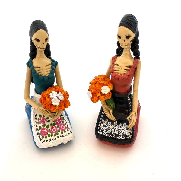 Clay Skeleton --Indigenous Woman w Marigolds Online Sale