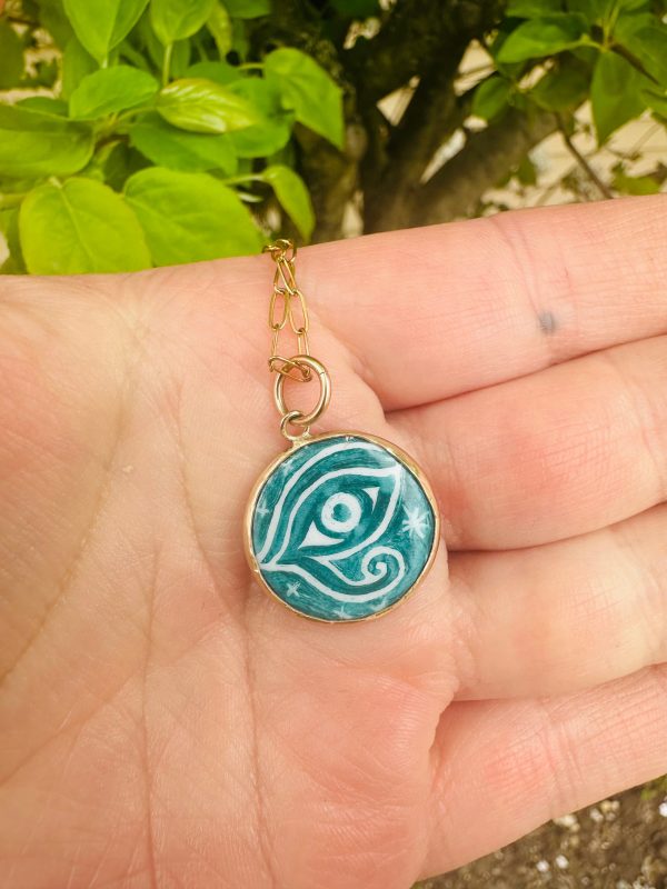 Eye of Horus Charm - Vitreous Enamel with 14k Gold Fill on Sale