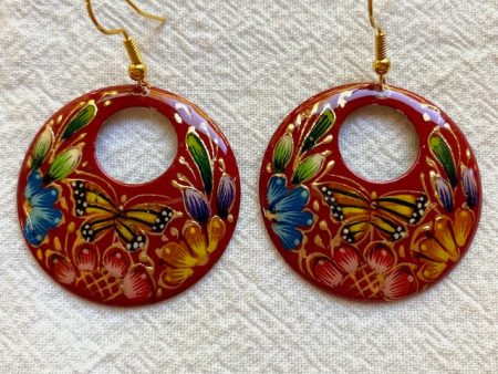 Laca  Hoop Earrings w Monarch Butterfly - Medium Hot on Sale