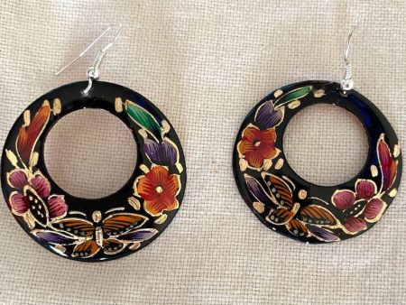 Hand painted  Laca  and Copper Hoop Earrings Hot on Sale