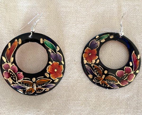 Hand painted  Laca  and Copper Hoop Earrings Hot on Sale